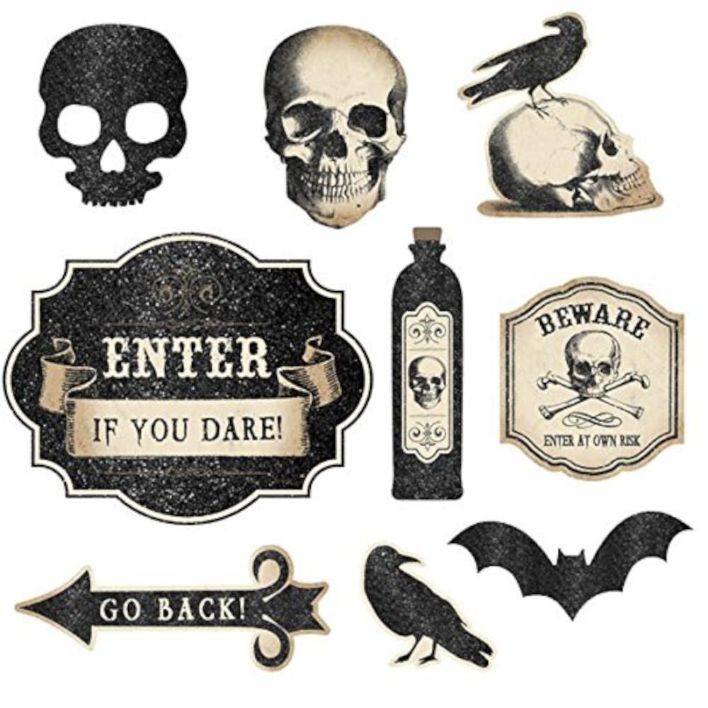 Boneyard Paper Cutouts With Glitter 9Pcs