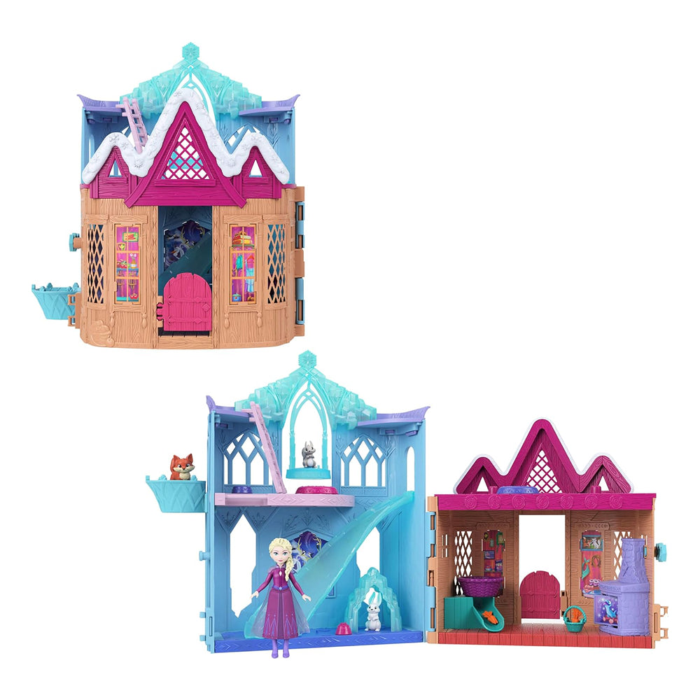 Disney Frozen Winter Animal Fun Playset with Elsa doll, woodland animals, icy playground and cosy cabin