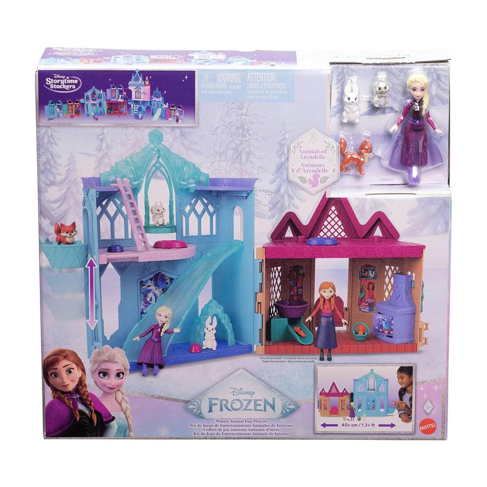 Disney Frozen Winter Animal Fun Playset with Elsa doll, woodland animals, icy playground and cosy cabin