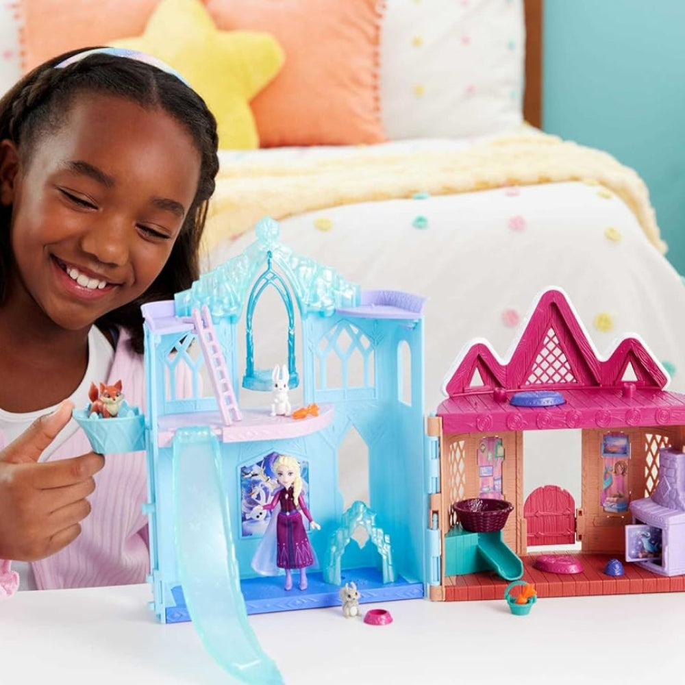 Disney Frozen Winter Animal Fun Playset with Elsa doll, woodland animals, icy playground and cosy cabin