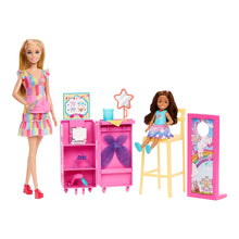 Barbie Day at the Fair playset with Barbie and Chelsea dolls, pink face-paint booth and dress-up accessories