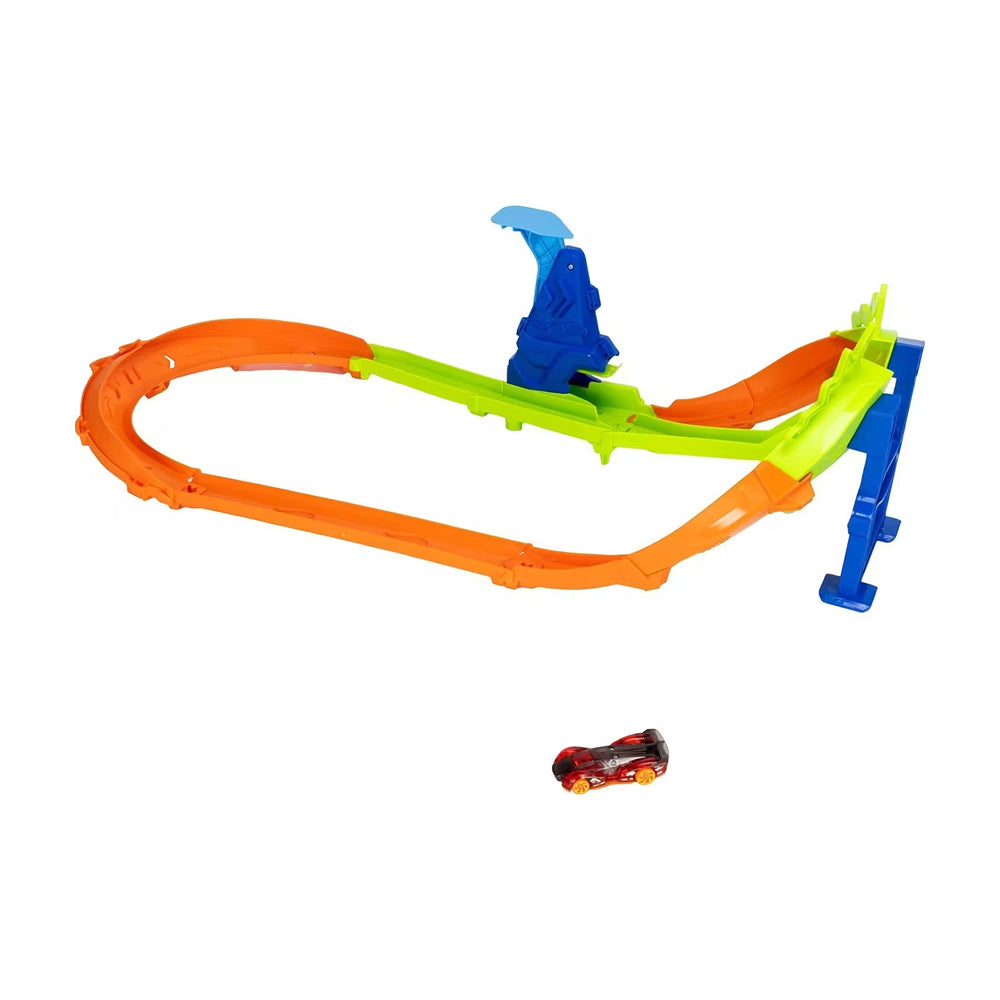 Hot Wheels Jump Circuit Speedway stunt track with 180-degree curve, gap jump, launcher and 1:64 scale toy car