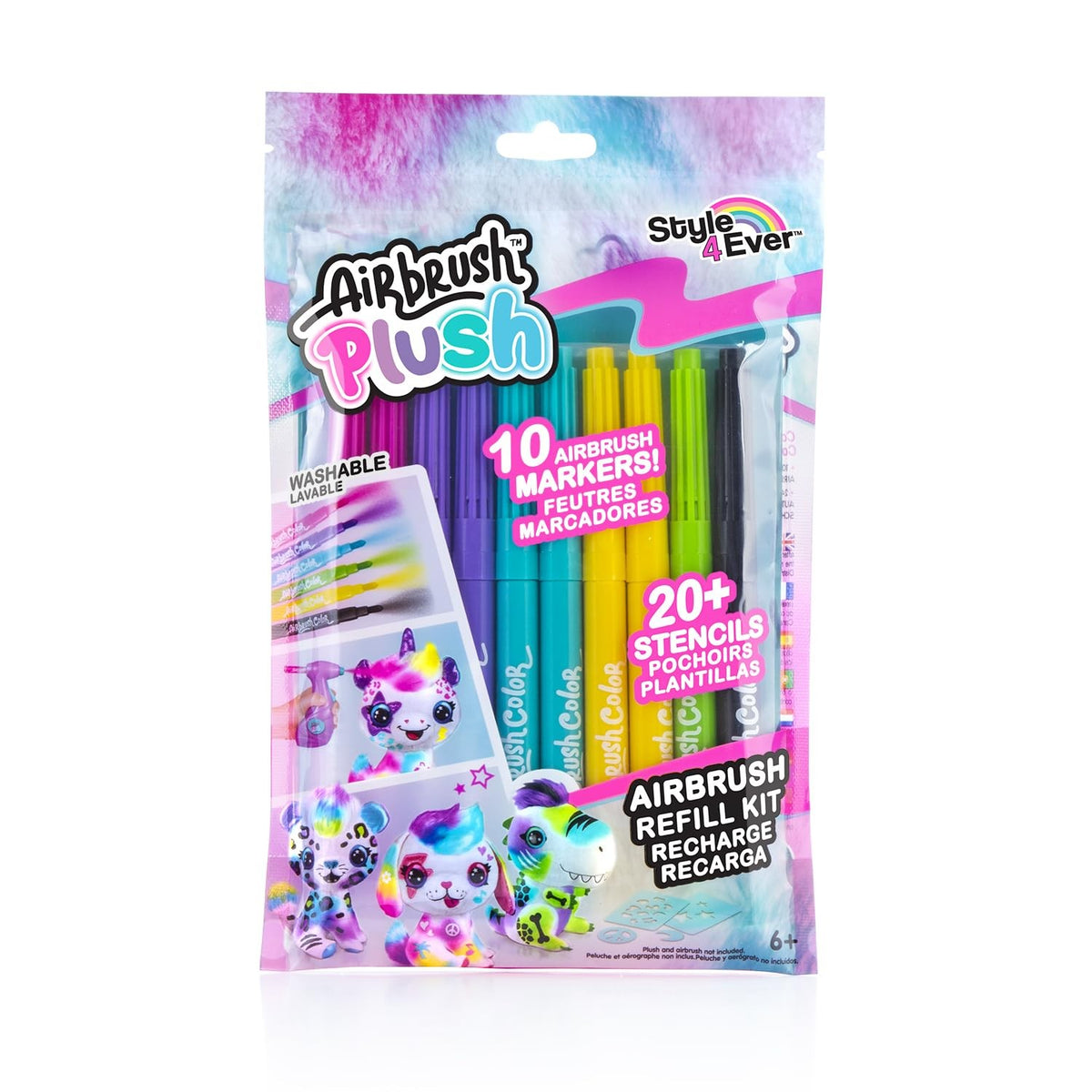 Style 4 Ever Airbrush Plush Refill Kit – 10 Markers & Stencils