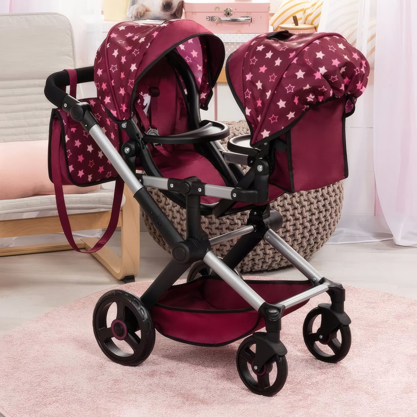 Bayer Design Xeo Twin Double Doll Pram – Bordeaux