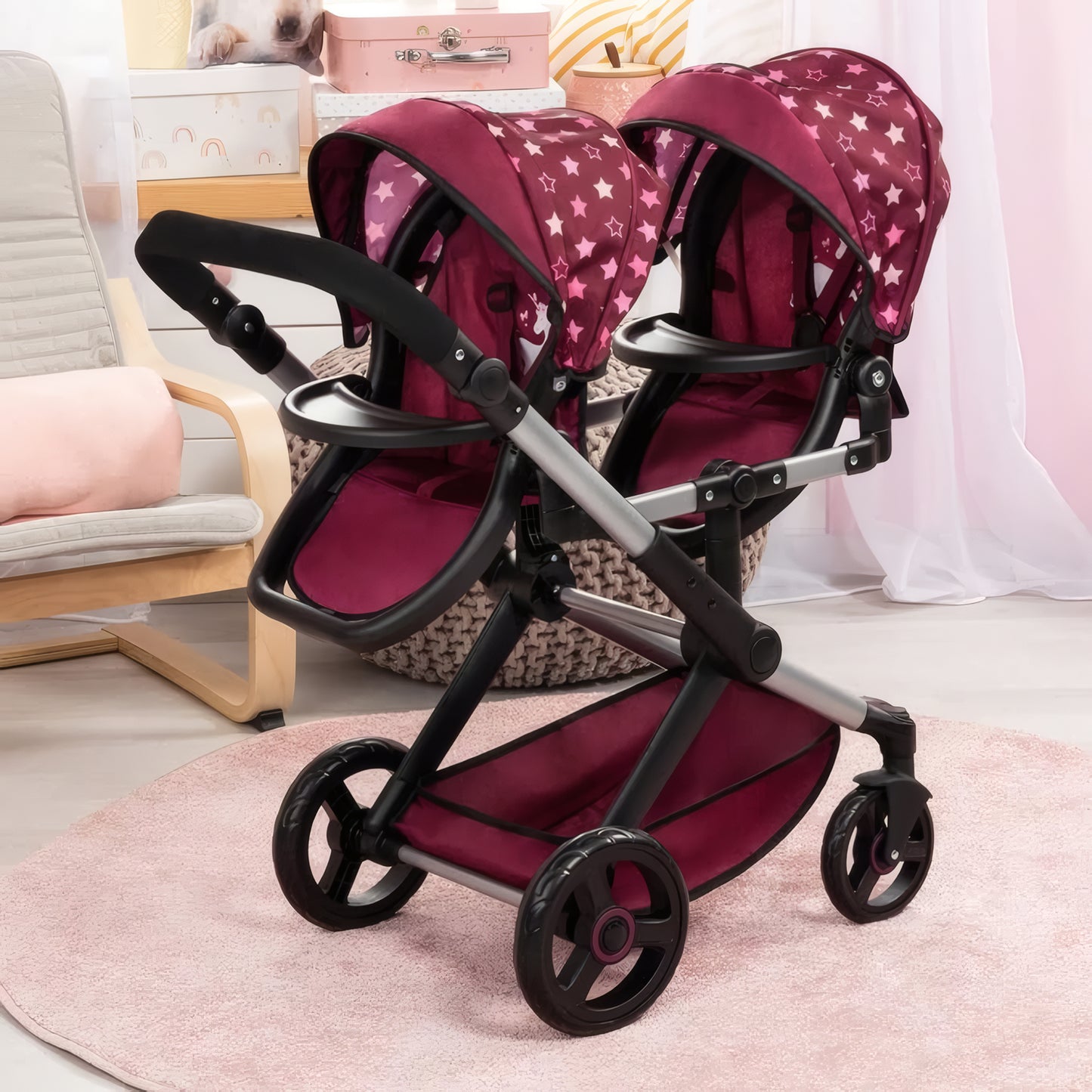 Bayer Design Xeo Twin Double Doll Pram – Bordeaux