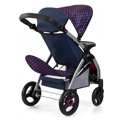 Bayer Design Twin Star blue and pink double doll pram with feeding tray and storage basket
