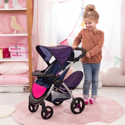 Bayer Design Twin Star Double Doll Pram – Blue & Pink