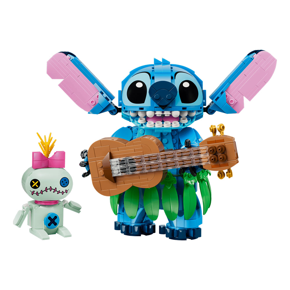 LEGO Disney Stitch and Scrump 43296 buildable figures with ukulele and removable leaf grass skirt
