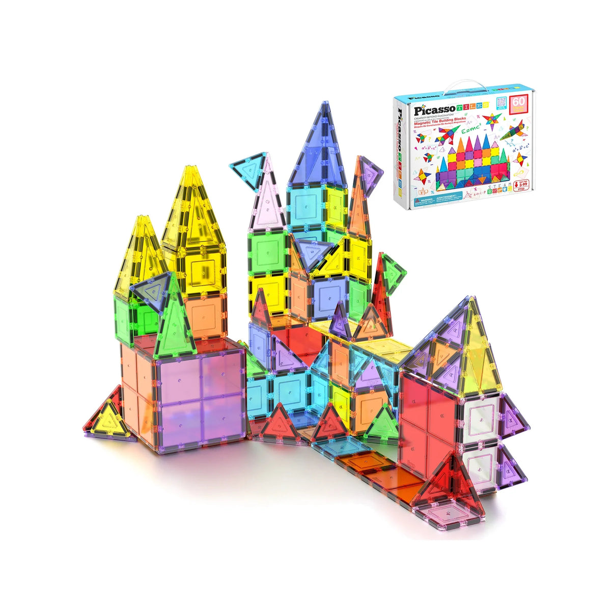 PicassoTiles Magnetic Building Tiles 60-Piece Set