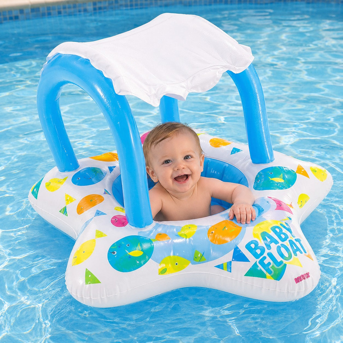 Intex Starfish Baby Float with Sun Canopy – Inflatable Baby Swim Seat