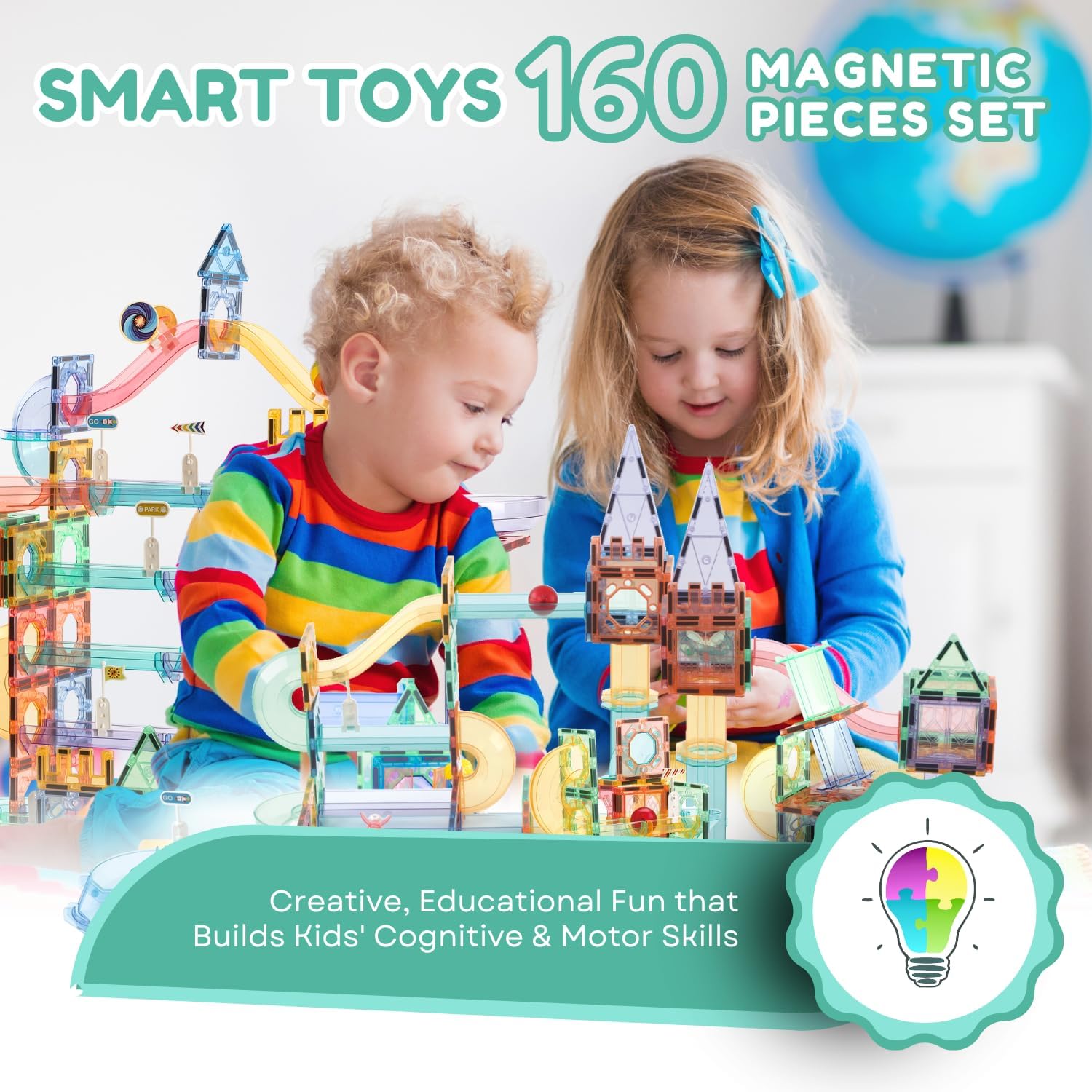 160 Magnetic Tiles 3D Marble Run Set