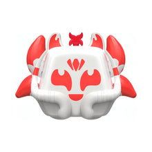 A stylized white and red robotic or mechanical head design centered on a plain white background.