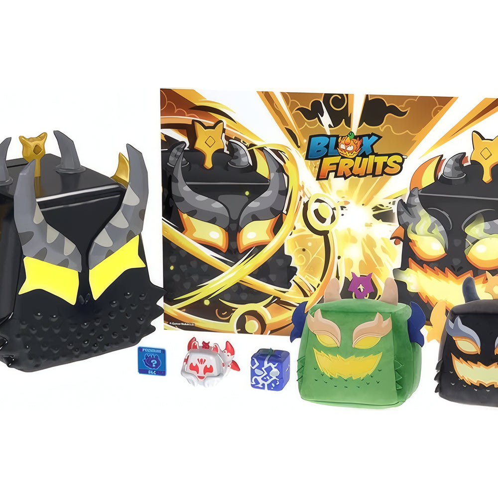 Blox Fruits Ember Dragon Collector Bundle with two dragon plush toys, two minifigures, poster and sculpted coin bank case
