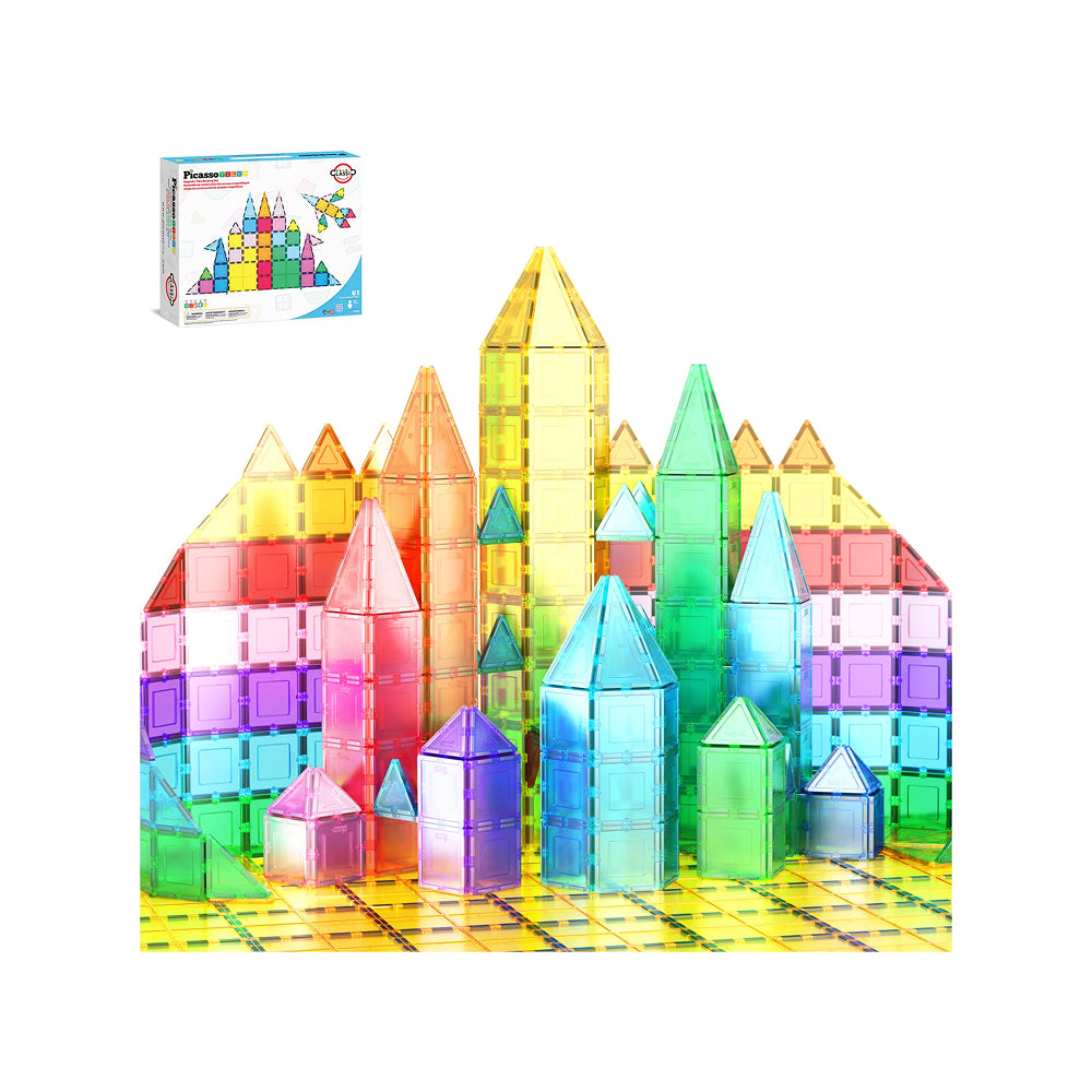 PicassoTiles 61-Piece Magnetic Building Tiles STEM Construction Set (3+ Years)