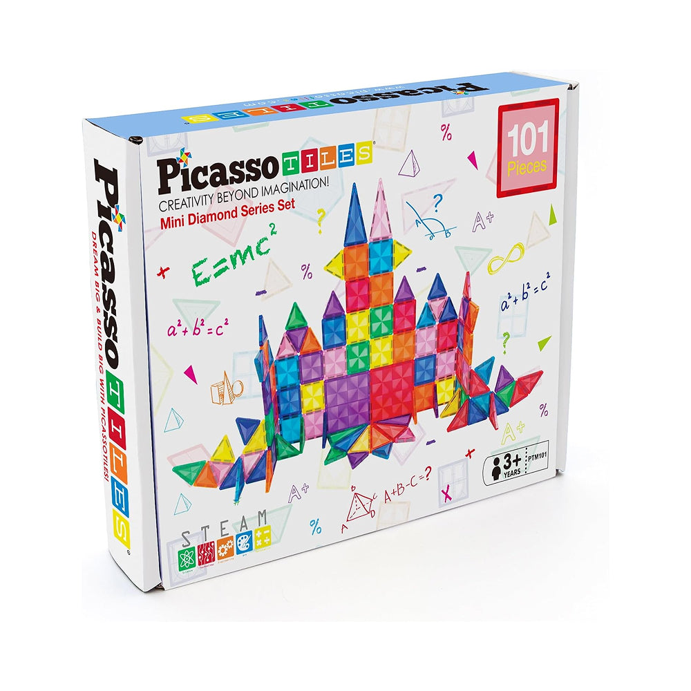 PicassoTiles Mini Diamond 101-Piece Magnetic Building Tiles STEM Set (3+ Years)