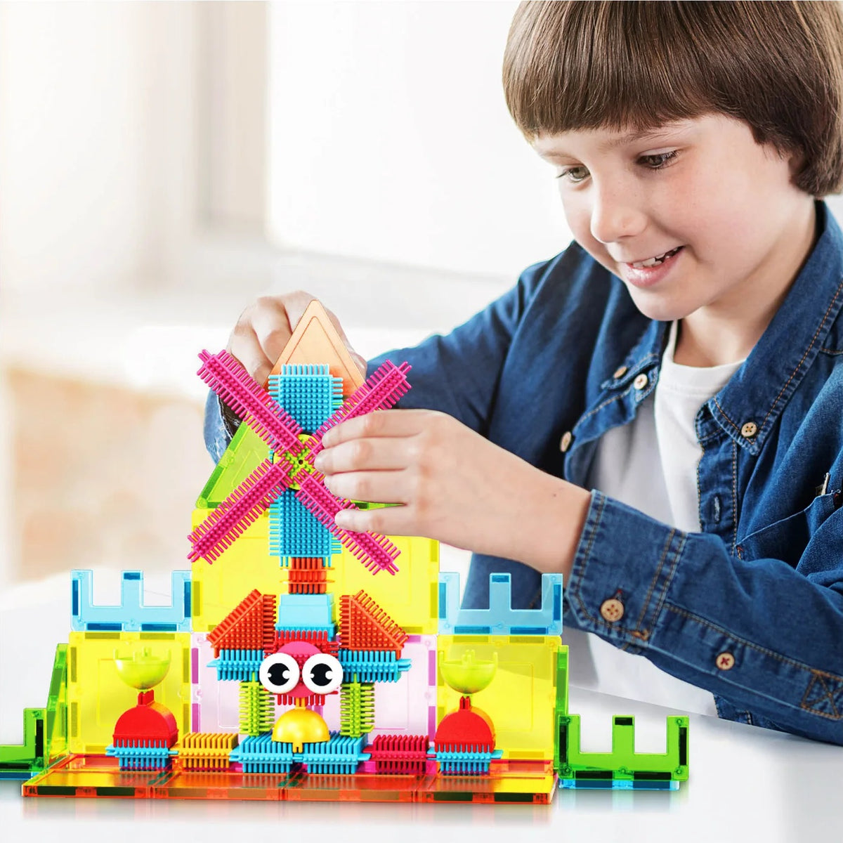 PicassoTiles Magnetic Tiles & Hedgehog Building Set 75 Pieces