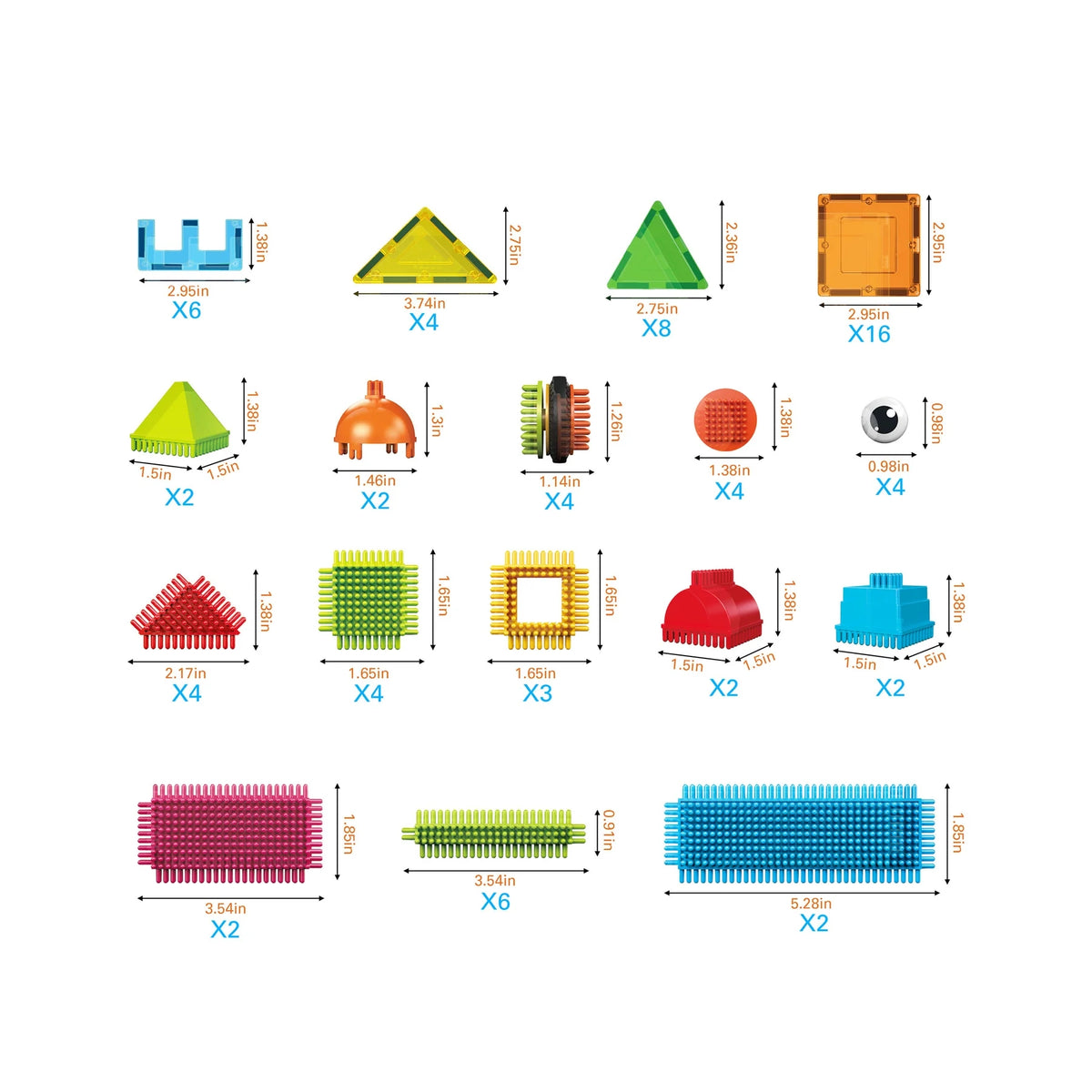 PicassoTiles Magnetic Tiles & Hedgehog Building Set 75 Pieces