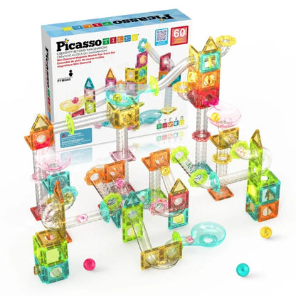 PicassoTiles Mini Diamond Magnetic Marble Run 60-Piece Set