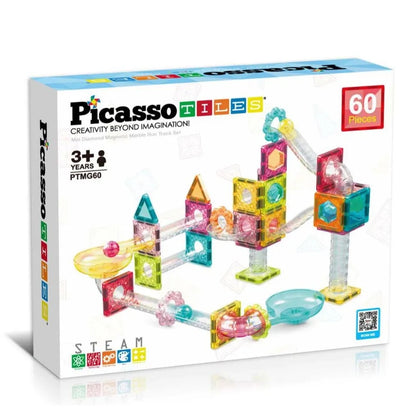 PicassoTiles Mini Diamond Magnetic Marble Run 60-Piece Set