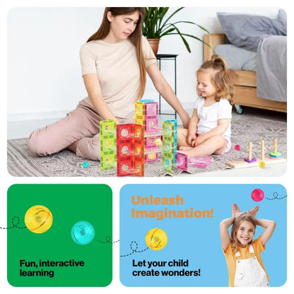 PicassoTiles Mini Diamond Magnetic Marble Run 60-Piece Set