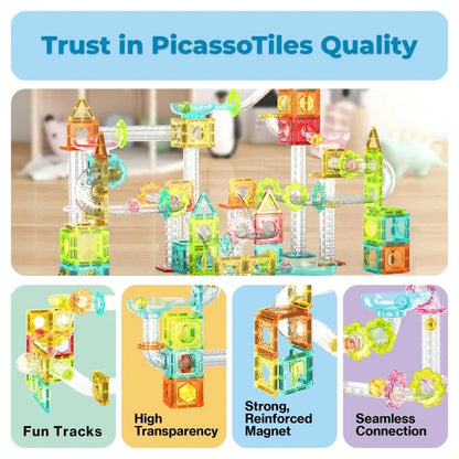PicassoTiles Mini Diamond Magnetic Marble Run 60-Piece Set
