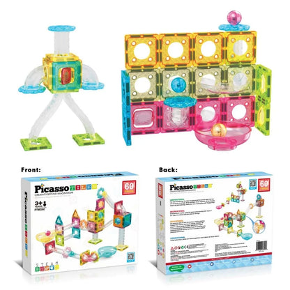 PicassoTiles Mini Diamond Magnetic Marble Run 60-Piece Set