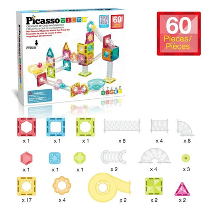 PicassoTiles Mini Diamond Magnetic Marble Run 60-Piece Set