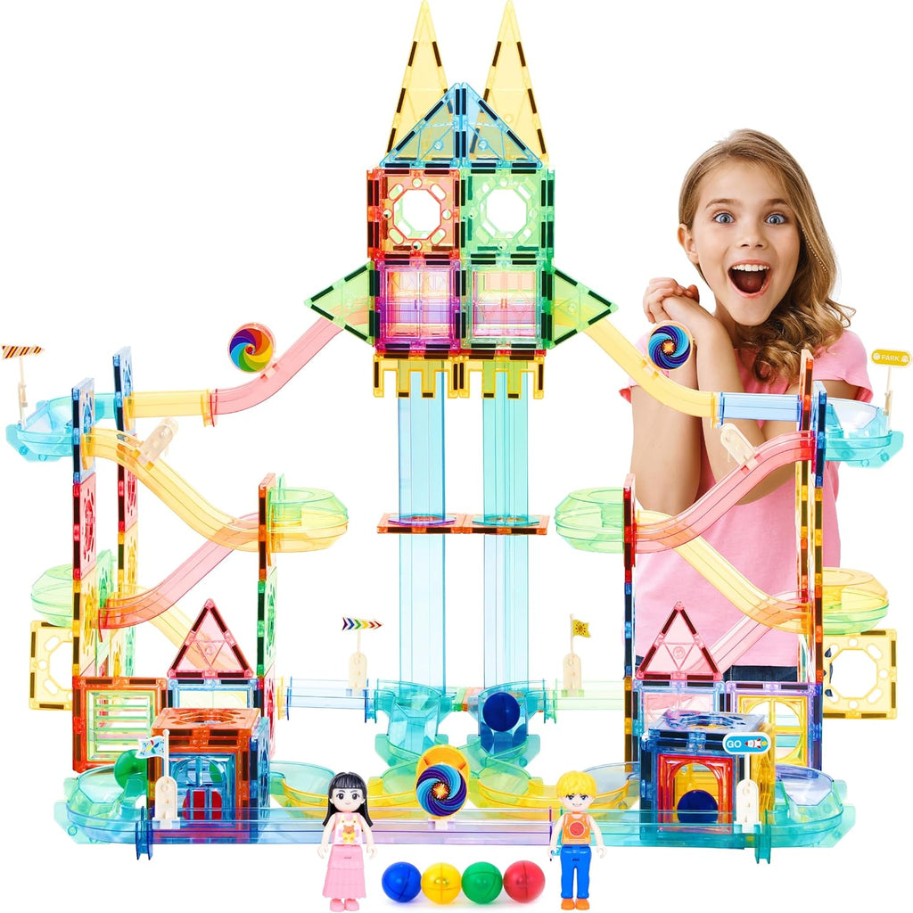160 Magnetic Tiles 3D Marble Run Set
