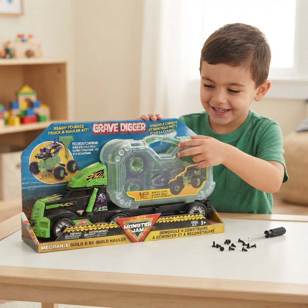 Monster Jam Mechanix Grave Digger Build & Re-Build Hauler