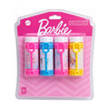 A 4-pack of Barbie bubble toys in a clear blister pack with a pink cardboard backing. The set includes four small bubble bottles in pink, blue, and yellow, decorated with Disney Princess illustrations.