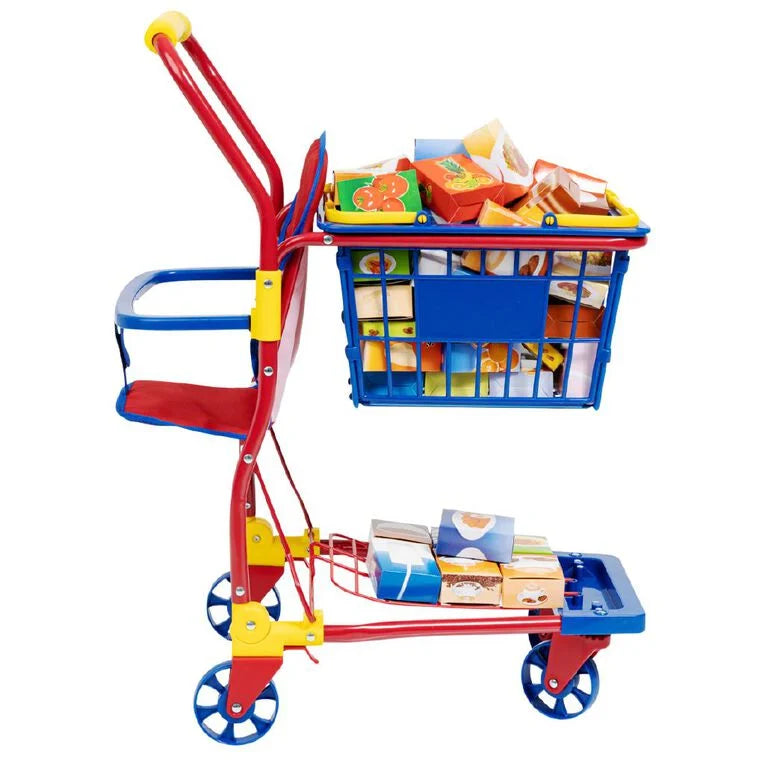 Kids Shopping Cart with Doll Seat & Play Food Set
