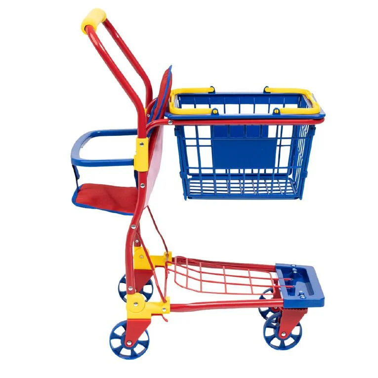 Kids Shopping Cart with Doll Seat & Play Food Set