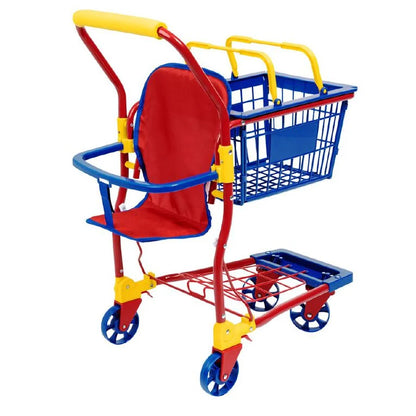 Kids Shopping Cart with Doll Seat & Play Food Set