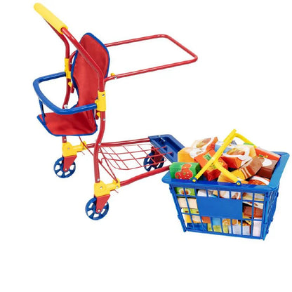 Kids Shopping Cart with Doll Seat & Play Food Set