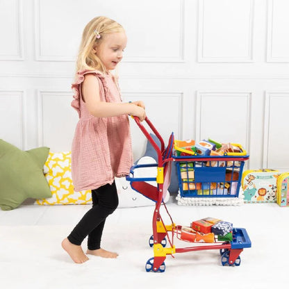 Kids Shopping Cart with Doll Seat & Play Food Set