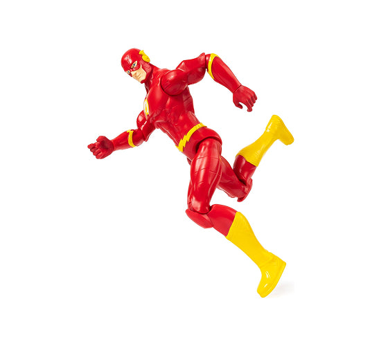 Red superhero figure with yellow boots and accents on a white background
