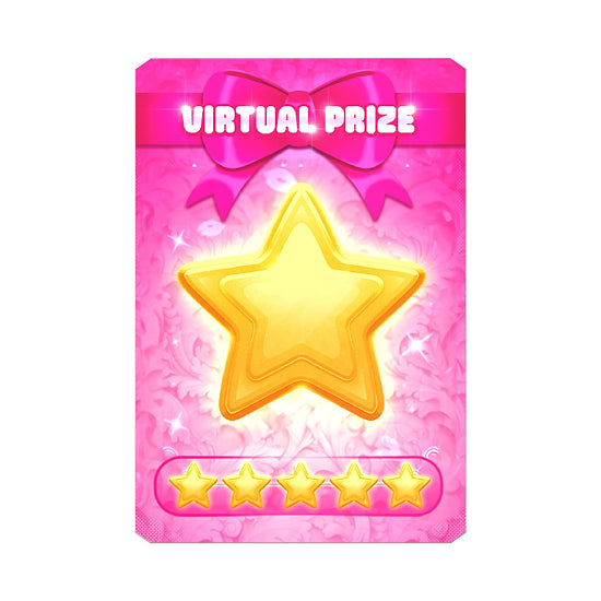 Virtual prize card with a yellow star and pink border on a white background