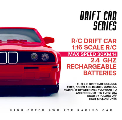 سيارة التحكم عن بعد Funsterz Drift Series 1:16 بسرعة 30 كم/ساعة مع أضواء LED