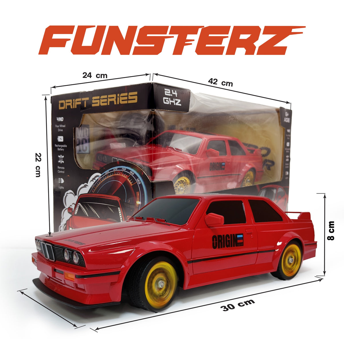 سيارة التحكم عن بعد Funsterz Drift Series 1:16 بسرعة 30 كم/ساعة مع أضواء LED