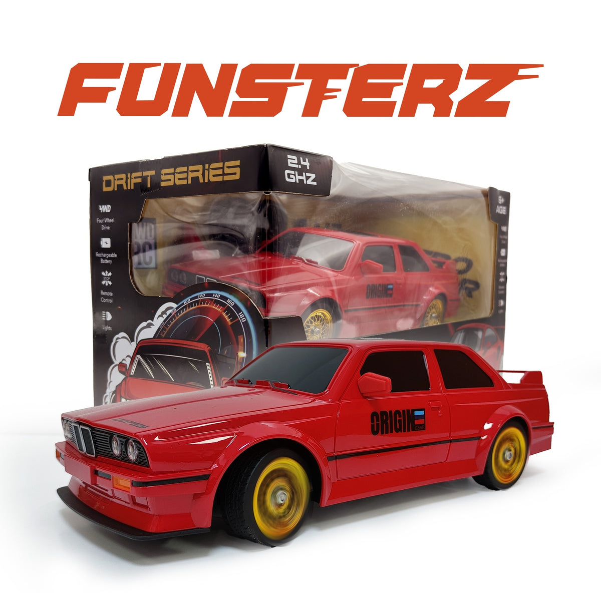 سيارة التحكم عن بعد Funsterz Drift Series 1:16 بسرعة 30 كم/ساعة مع أضواء LED