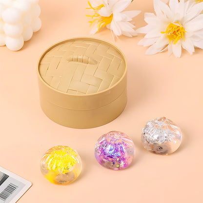 Glitter Crystal Steamed Bun Squishy – Mystery Diamond Edition TPR Jelly Dumpling Set