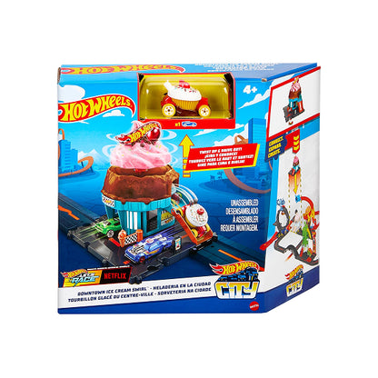 مجموعة لعب متجر الآيس كريم في وسط المدينة من Hot Wheels City مع سيارة
