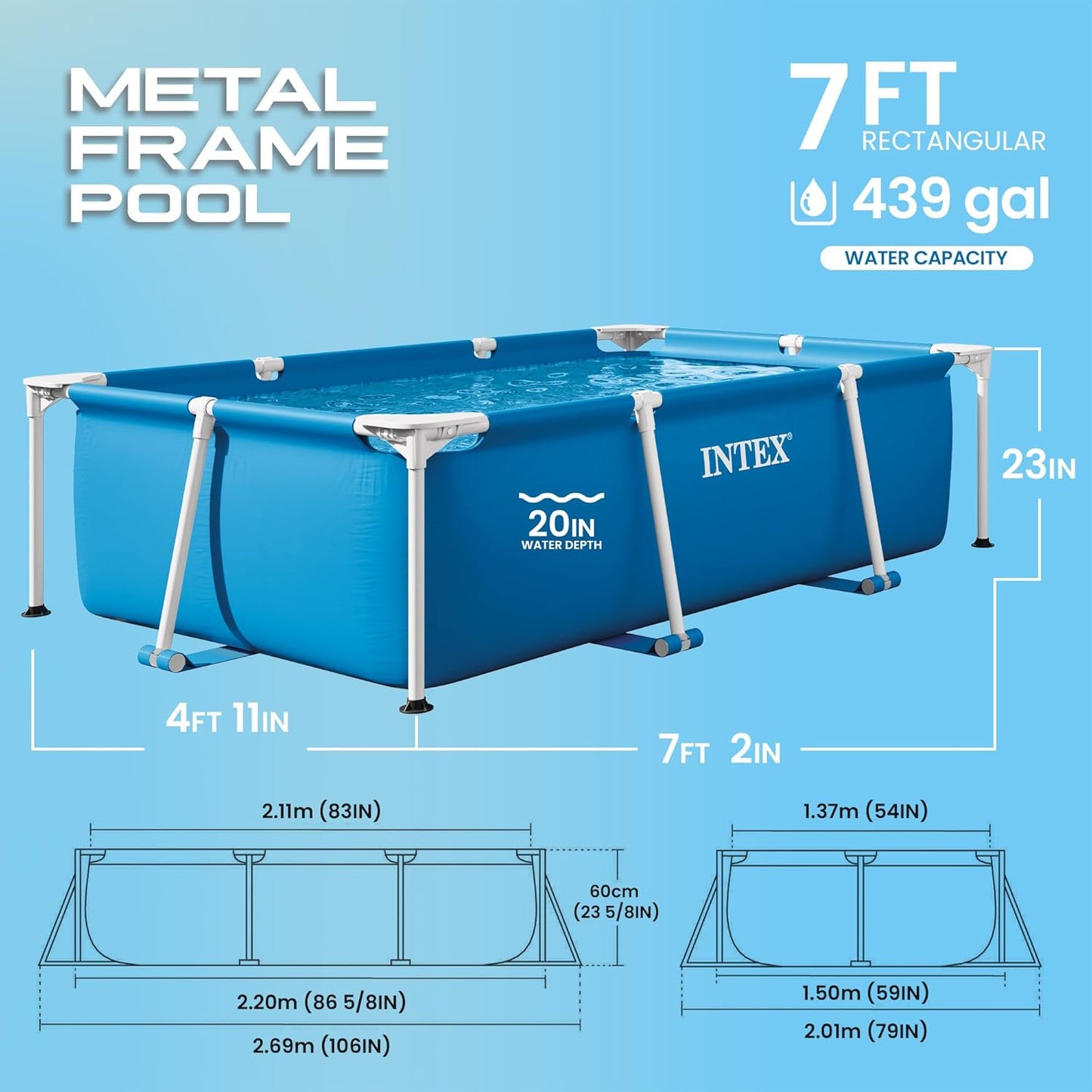 Intex Rectangular Frame Pool 2.2 x 1.5 x 0.6m
