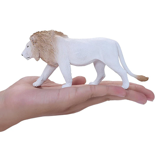 MOJO Wildlife White Male Lion Figure – Hand-Painted White Lion Model Large Size