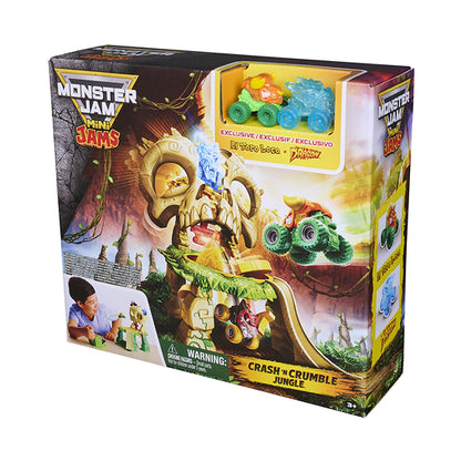 Monster Jam Mini Jams Crash 'N Crumble Jungle Playset – Launcher with 2 Exclusive Mini Trucks