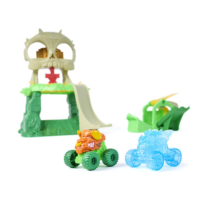 Monster Jam Mini Jams Crash 'N Crumble Jungle Playset – Launcher with 2 Exclusive Mini Trucks