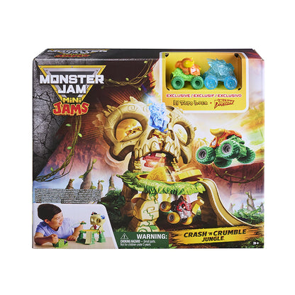 Monster Jam Mini Jams Crash 'N Crumble Jungle Playset – Launcher with 2 Exclusive Mini Trucks
