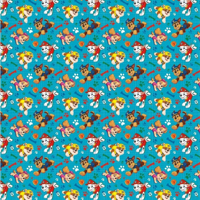 Pattern of cartoon dog characters on a blue background