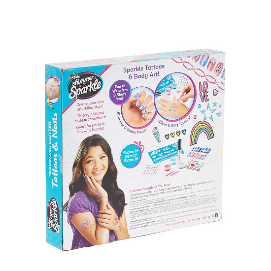 Box of Crayola Shimmer & Sparkle Tattoos & Body Art kit on a white background