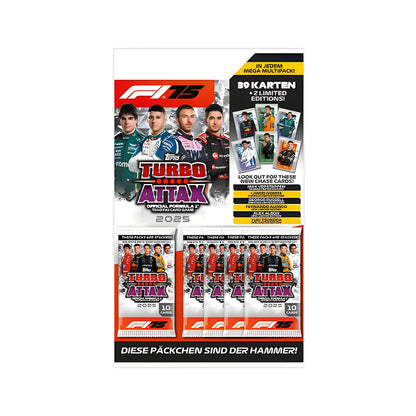 Topps Turbo Attax Formula 1 2025 Mega Multipack – 39 Trading Cards with Limited Edition Cards